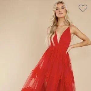 red dress boutique, spaghetti halter dress (adjustable) with tulle - size Large